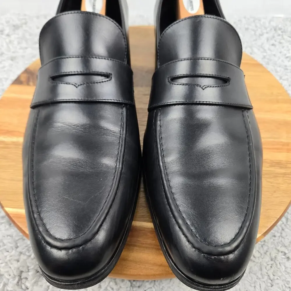 Wolf and Shepherd Men 14 Ringer Black Leather Business Casual Daily Penny Loafer